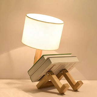 Robot Shape Wooden Table Lamp with Fabric Shade