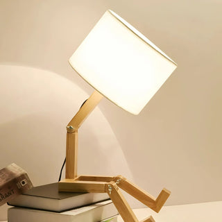 Robot Shape Wooden Table Lamp with Fabric Shade