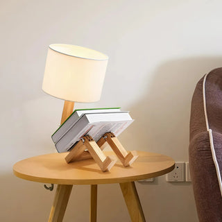 Robot Shape Wooden Table Lamp with Fabric Shade