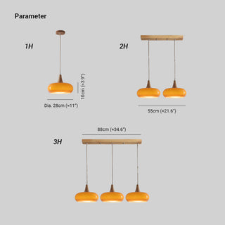 Amber Glass Pendant Light with Wood Accent