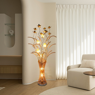 Gold Floral Floor Lamp With Sculptural Metal Branches