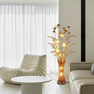 Gold Floral Floor Lamp With Sculptural Metal Branches