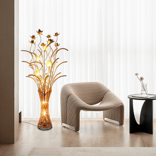 Gold Floral Floor Lamp With Sculptural Metal Branches