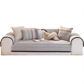 Linen Sofa Cover with Fringe