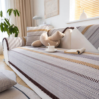 Linen Sofa Cover with Fringe