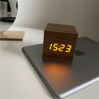 Digital Wooden Desk Clock with Alarm