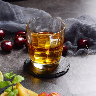 Round Slate Coasters & Placemats – 16-Piece Black Stone Tableware