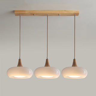 Amber Glass Pendant Light with Wood Accent