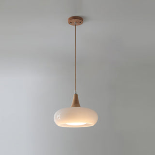 Amber Glass Pendant Light with Wood Accent