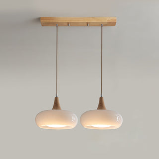 Amber Glass Pendant Light with Wood Accent