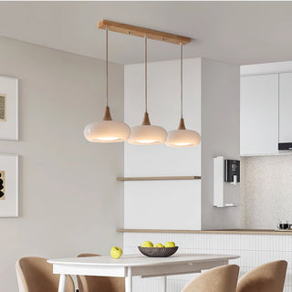 Amber Glass Pendant Light with Wood Accent