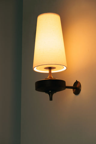 Vintage Brass Wall Light With Fabric Shade