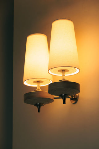 Vintage Brass Wall Light With Fabric Shade