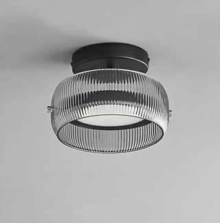 Modern Ribbed Glass Dome Ceiling Light In Black