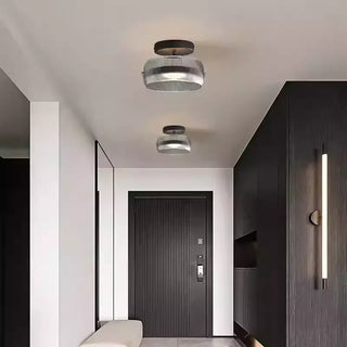 Modern Ribbed Glass Dome Ceiling Light In Black