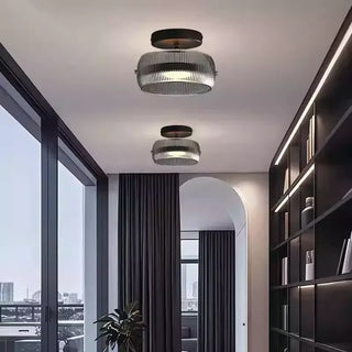 Modern Ribbed Glass Dome Ceiling Light In Black