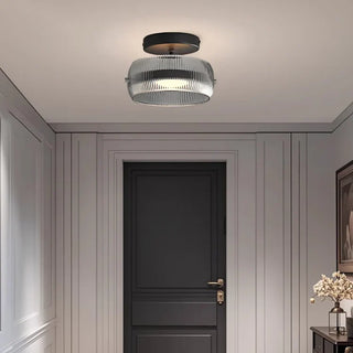 Modern Ribbed Glass Dome Ceiling Light In Black