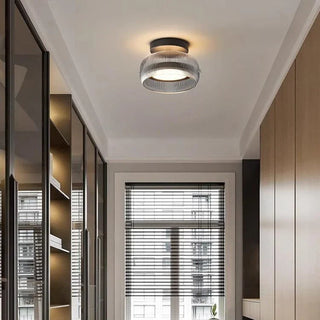 Modern Ribbed Glass Dome Ceiling Light In Black