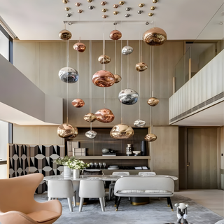 Modern Chrome Pebble Pendant Light Cluster