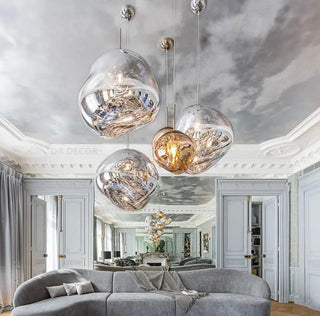 Modern Chrome Pebble Pendant Light Cluster