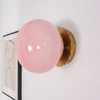 Round Opal Glass Wall Light with Brass Base