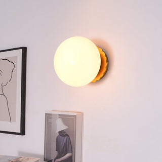 Round Opal Glass Wall Light with Brass Base