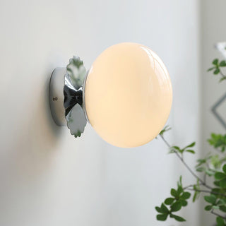 Round Opal Glass Wall Light with Brass Base