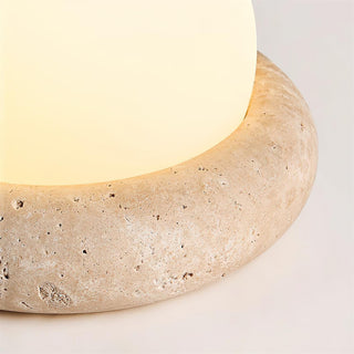 Travertine Globe Table Lamp With Rechargeable LED And Stone Base