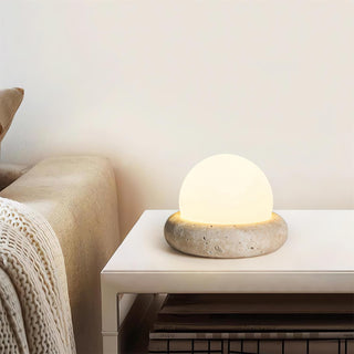 Travertine Globe Table Lamp With Rechargeable LED And Stone Base