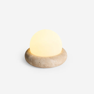 Travertine Globe Table Lamp With Rechargeable LED And Stone Base