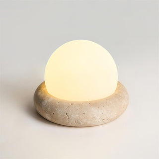Travertine Globe Table Lamp With Rechargeable LED And Stone Base