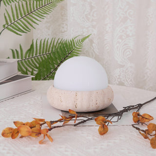 Travertine Globe Table Lamp With Rechargeable LED And Stone Base