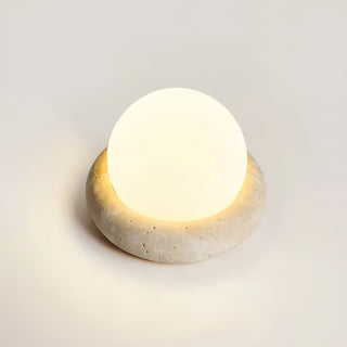 Travertine Globe Table Lamp With Rechargeable LED And Stone Base