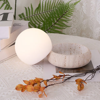 Travertine Globe Table Lamp With Rechargeable LED And Stone Base
