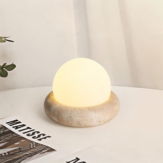 Travertine Globe Table Lamp With Rechargeable LED And Stone Base