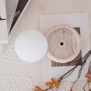 Travertine Globe Table Lamp With Rechargeable LED And Stone Base