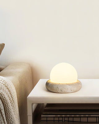 Travertine Globe Table Lamp With Rechargeable LED And Stone Base