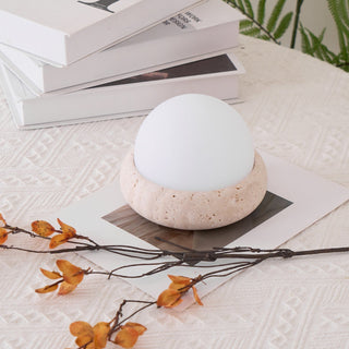 Travertine Globe Table Lamp With Rechargeable LED And Stone Base