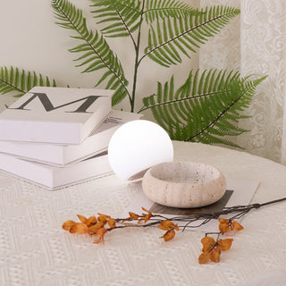 Travertine Globe Table Lamp With Rechargeable LED And Stone Base