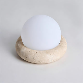 Travertine Globe Table Lamp With Rechargeable LED And Stone Base