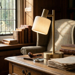 Minimalist Adjustable Brass Desk Table Lamp With Porcelain Shade