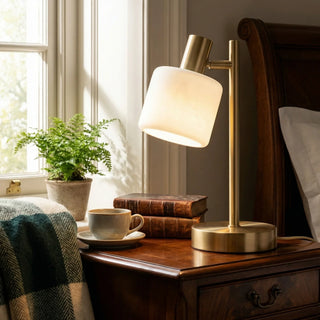 Minimalist Adjustable Brass Desk Table Lamp With Porcelain Shade