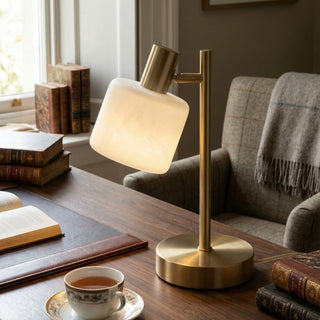 Minimalist Adjustable Brass Desk Table Lamp With Porcelain Shade
