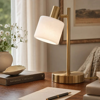 Minimalist Adjustable Brass Desk Table Lamp With Porcelain Shade