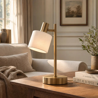 Minimalist Adjustable Brass Desk Table Lamp With Porcelain Shade