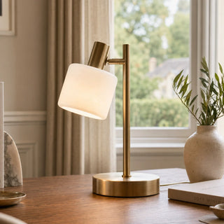 Minimalist Adjustable Brass Desk Table Lamp With Porcelain Shade