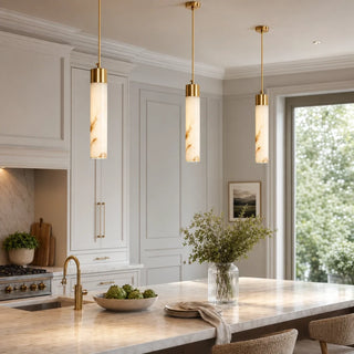 Minimalist Alabaster Brass Tube Pendant Light