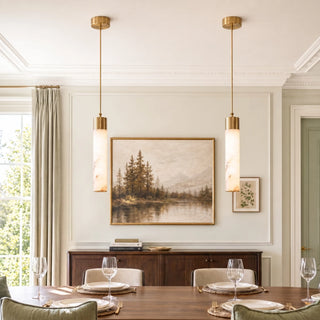 Minimalist Alabaster Brass Tube Pendant Light