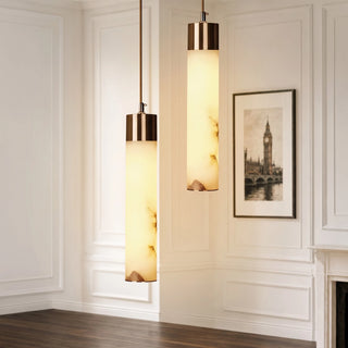 Minimalist Alabaster Brass Tube Pendant Light