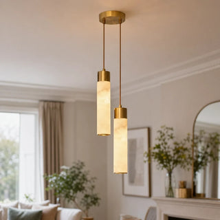 Minimalist Alabaster Brass Tube Pendant Light